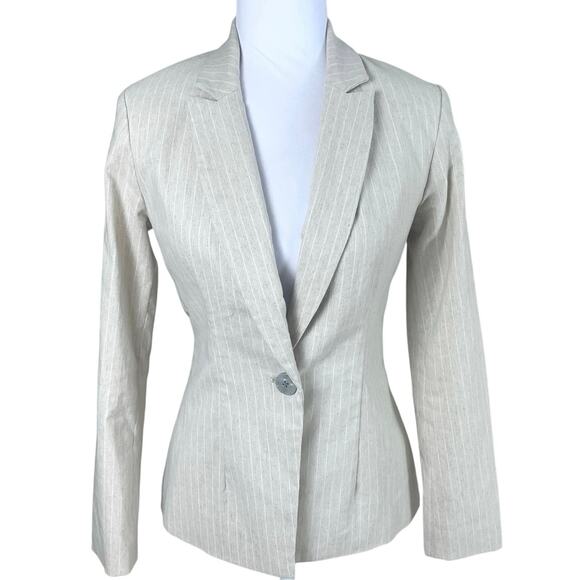Nanette Lepore Size 2 Women's Linen Blend Blazer Jacket Striped Cream Tan - Picture 1 of 8